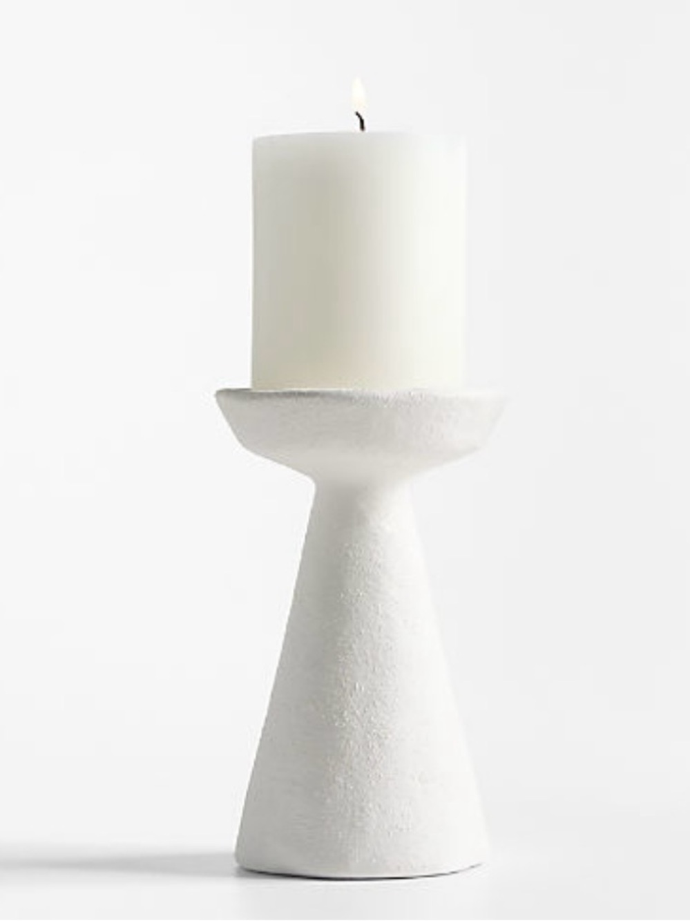 New! Crate&Barrel Minimal White Textured Ceramic Pillar Candle Holder LARGE